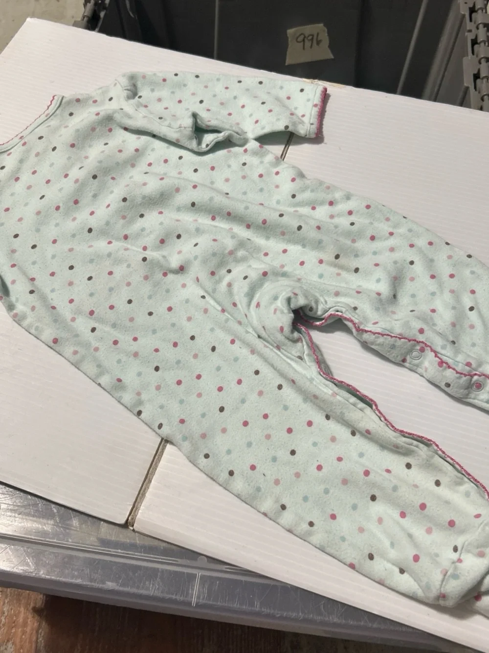 Baby Girls Mint Polka Dot Footed One-Piece with Cupcake Appliqué
